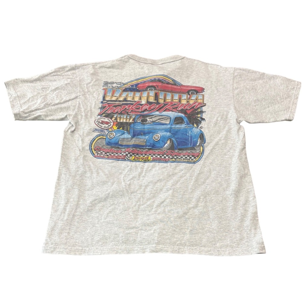 Vintage 2002 Daytona Turkey Run Car Show Henley Shirt USA Made Gray Mens Large